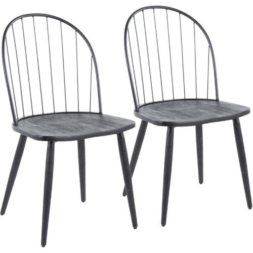 Riley High Back Dining Chair in Black Metal & Black Wood (Set of 2)